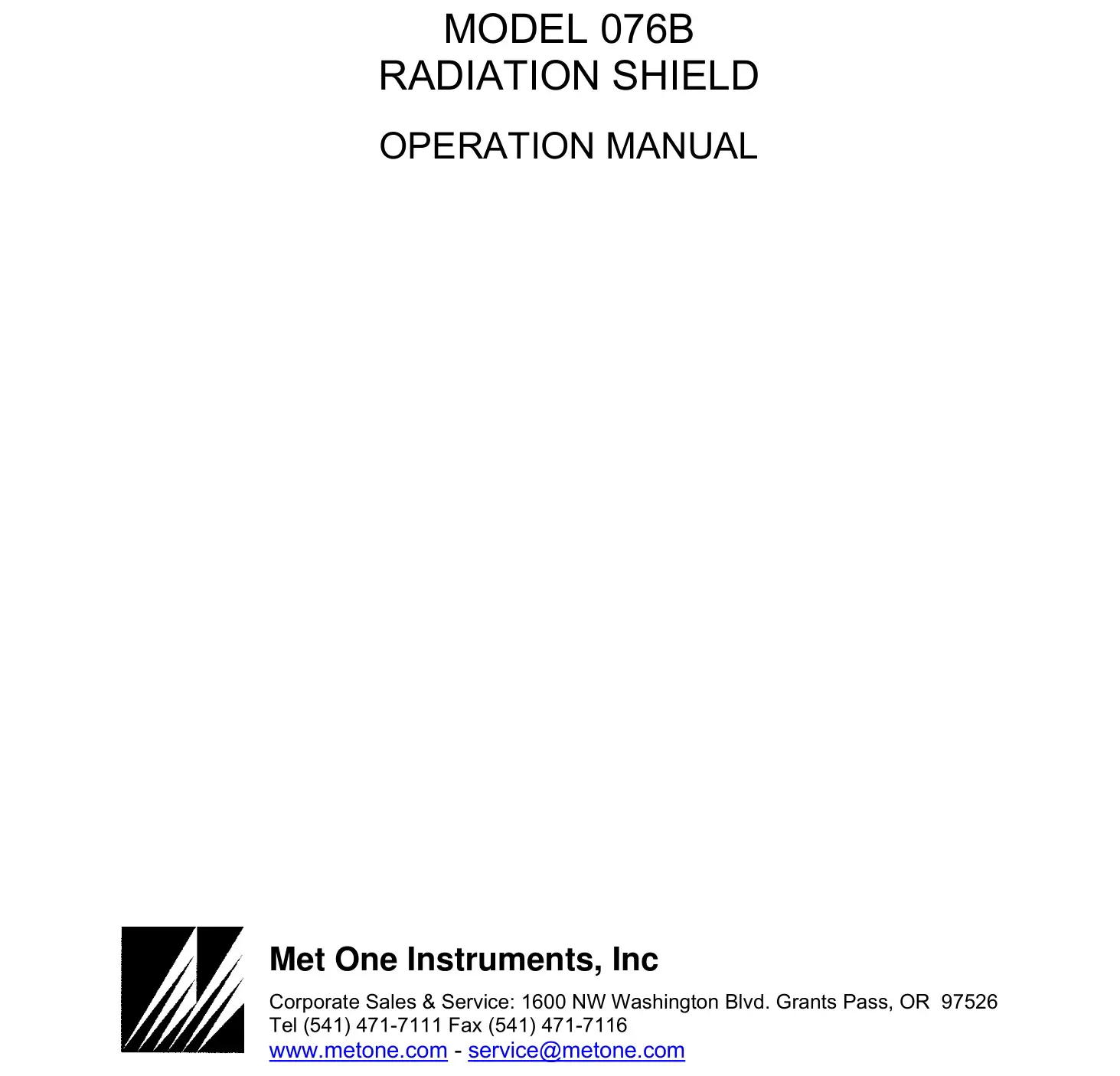 Met One 076B Radiation Shield Instruction Manual