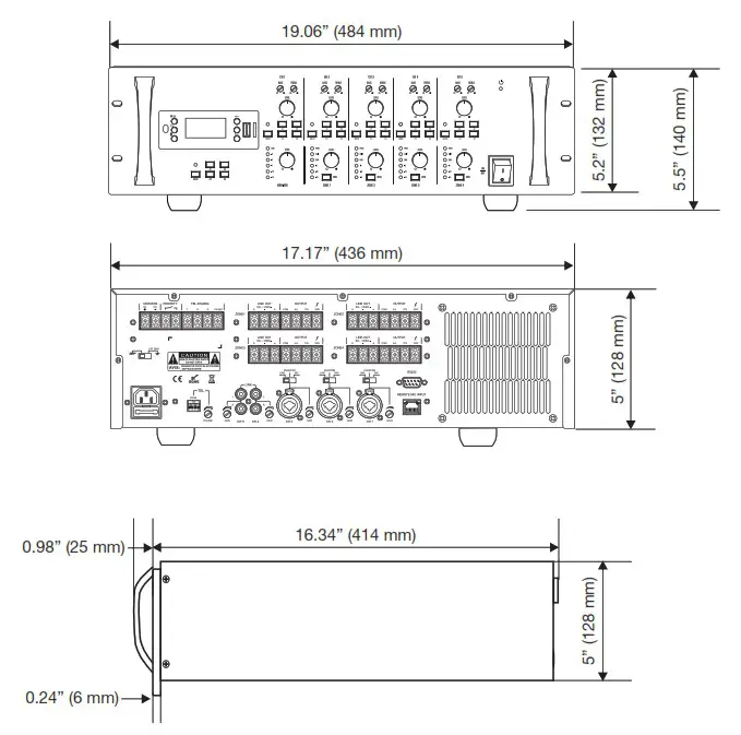 Pure Resonance Audio RZMA240BT 3RU Rack Mount 4 Zone Commercial Bluetooth Mixer Amplifier - DIAGRAMS