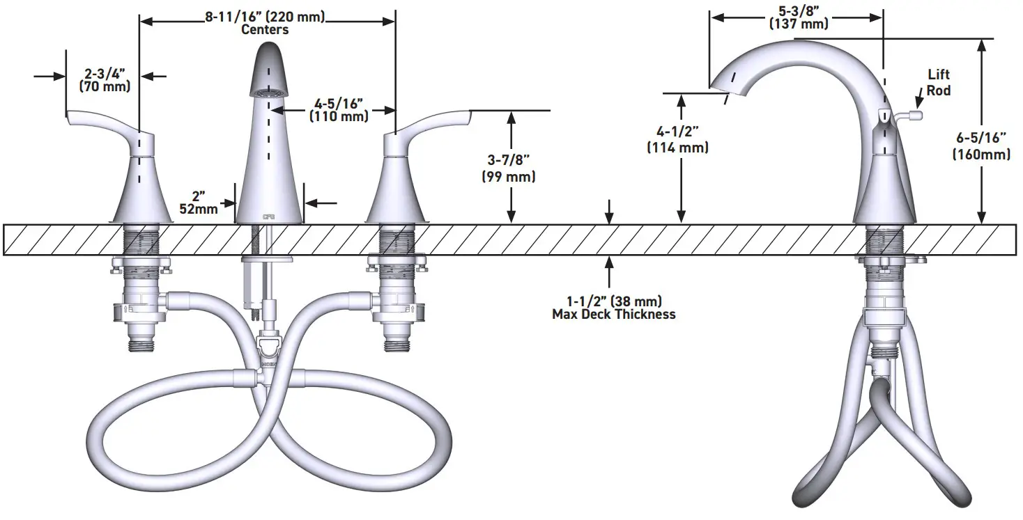MOEN 58912 Series Ash Two-Handle Widespread Lavatory Faucet with Waste - fig 1