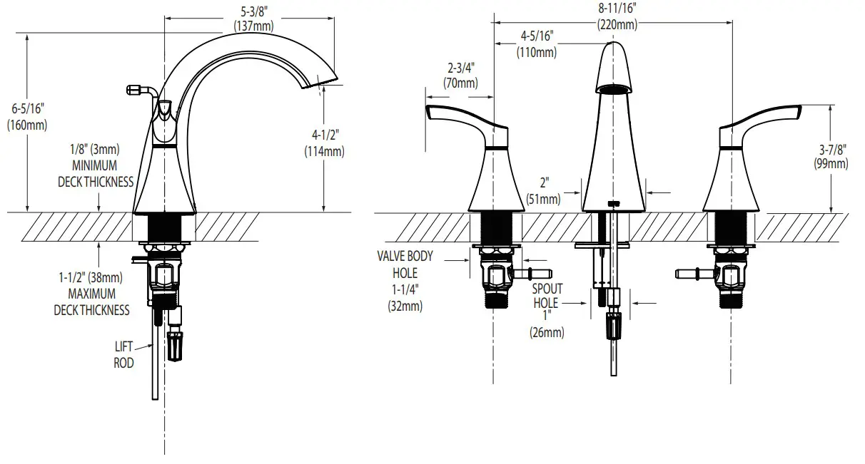 MOEN 58912 Series Ash Two-Handle Widespread Lavatory Faucet with Waste - fig 2