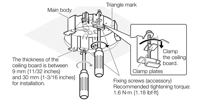 I-PRO WV-QEM100-W Ceiling Mount Bracket - Fix the ceiling mount bracket onto the ceiling board.