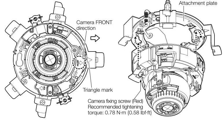 I-PRO WV-QEM100-W Ceiling Mount Bracket - When using the attachment plate