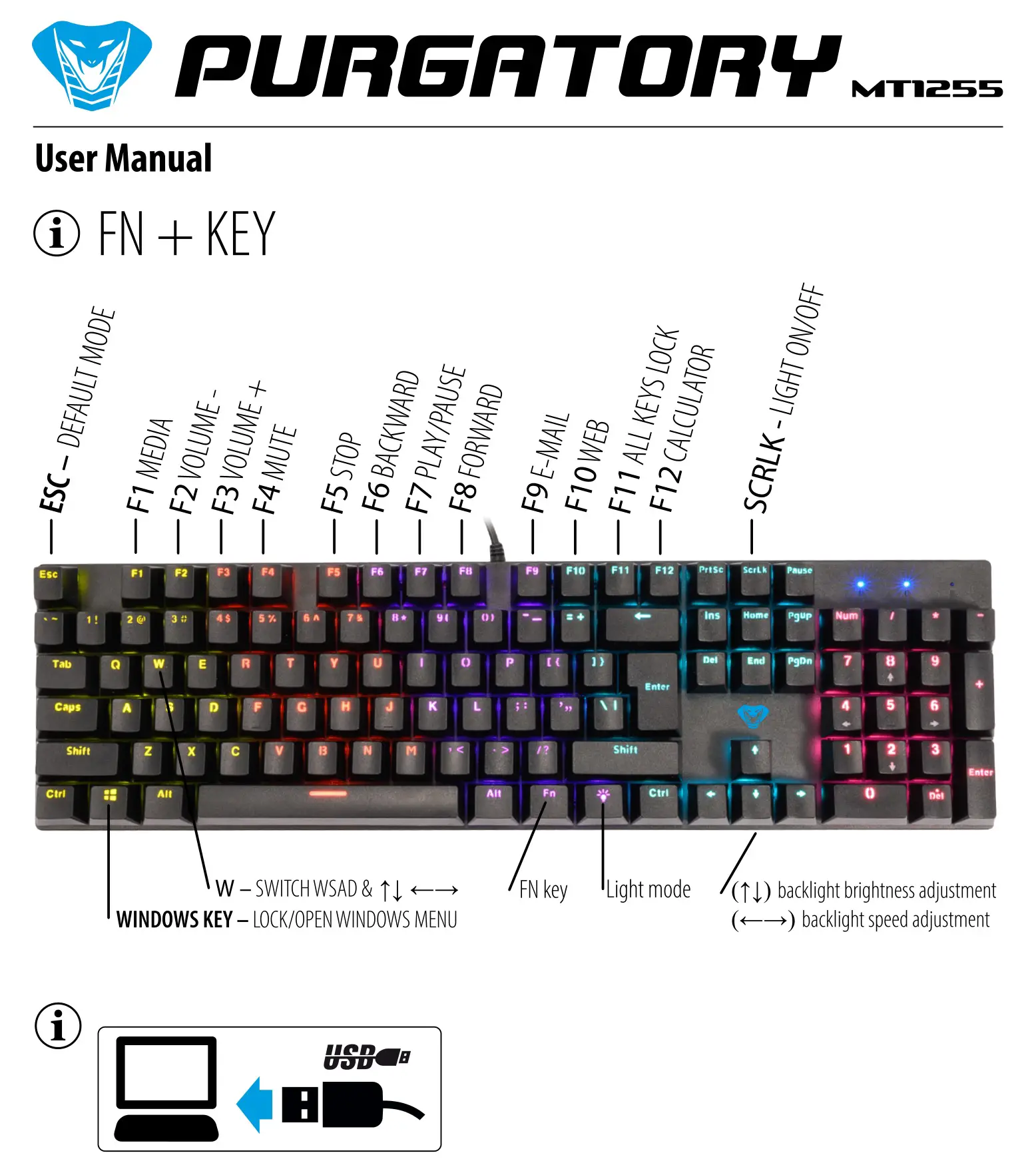 media-tech MT1255 Cobra Pro Purgatory Mechanical Keyboard User Manual
