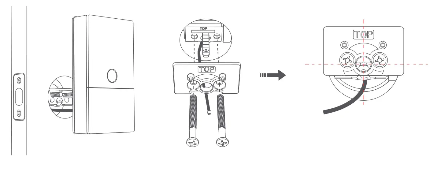 Aqara Smart Lock U100 Doorbell - Pass the outer panel connector cable through the deadbolt inside the door and strengthen the outer panel with the mounting