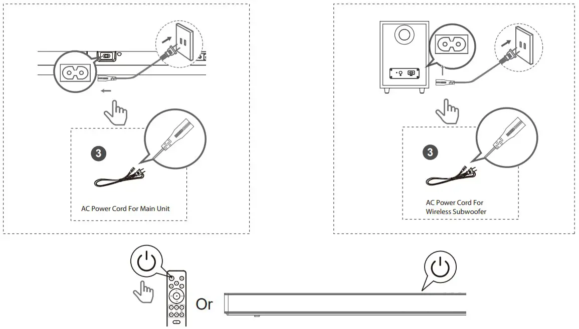 Power to Soundbar and Subwoofer