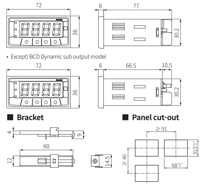 Autonics MT4Y Series Digital Panel Meter - dimension
