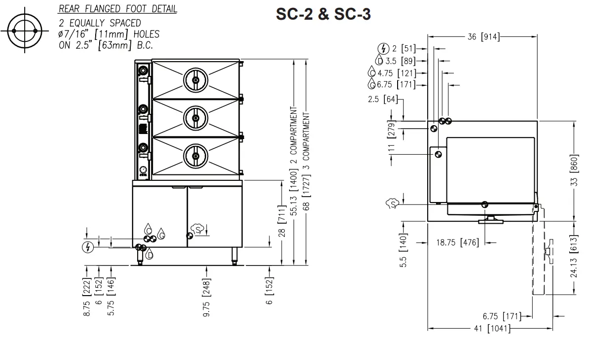 CROWN SC-2 Steam Coil Cabinet Base Compartment Cookers - CONNECTIONS