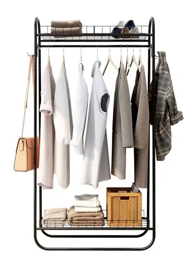 Aoibox 754 Garment Rack Freestanding Hanger Double Rods Multi-Functional Bedroom Clothing Rack-product