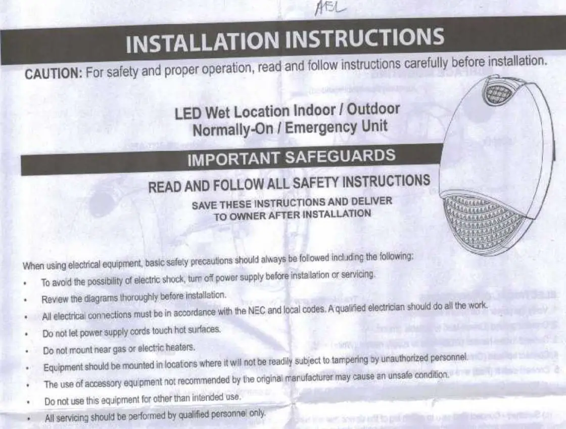 GlobaLux Lighting AEL Series Architectural LED AC Emergency Light Installation Guide