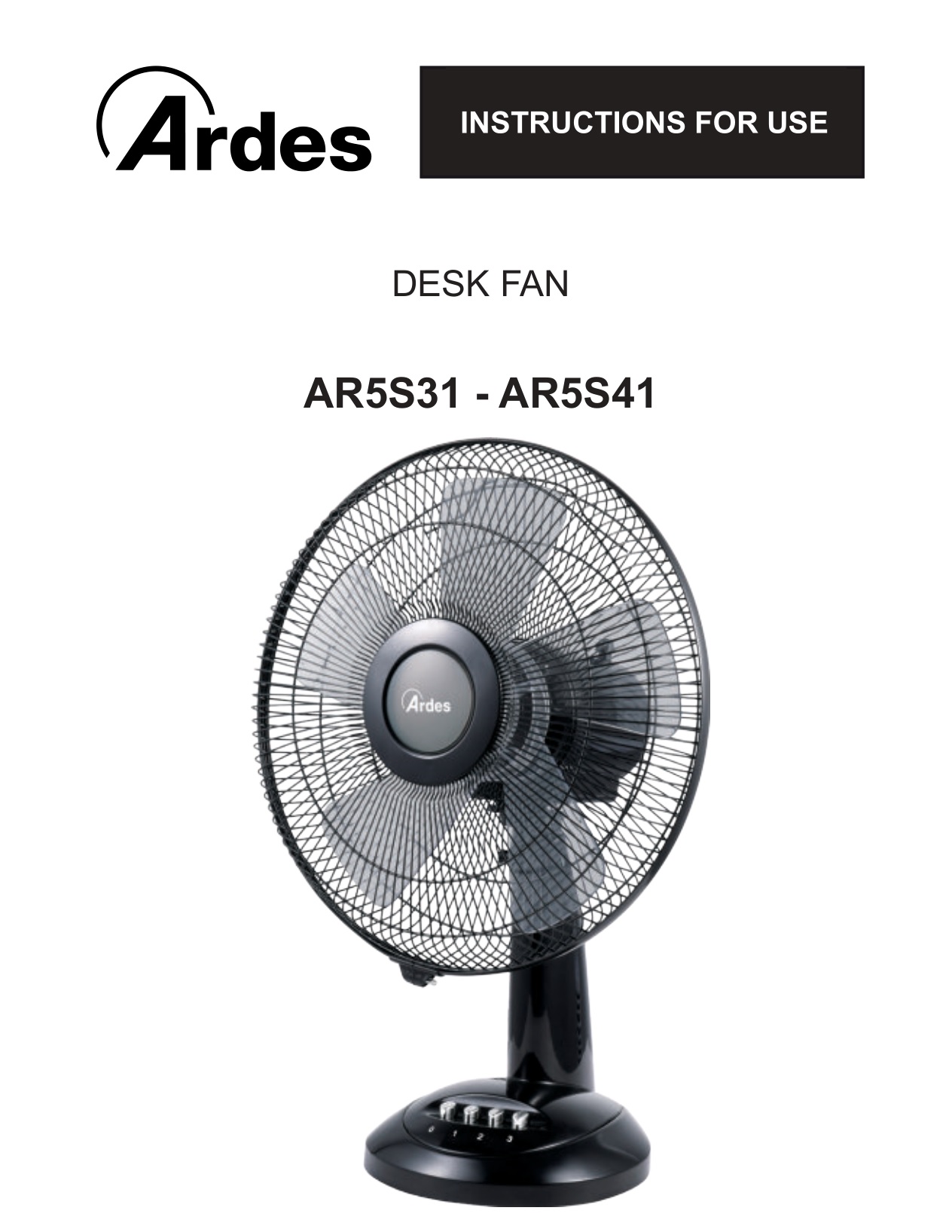 Ardes AR5S41 5 Blades Desk Fan Instruction Manual