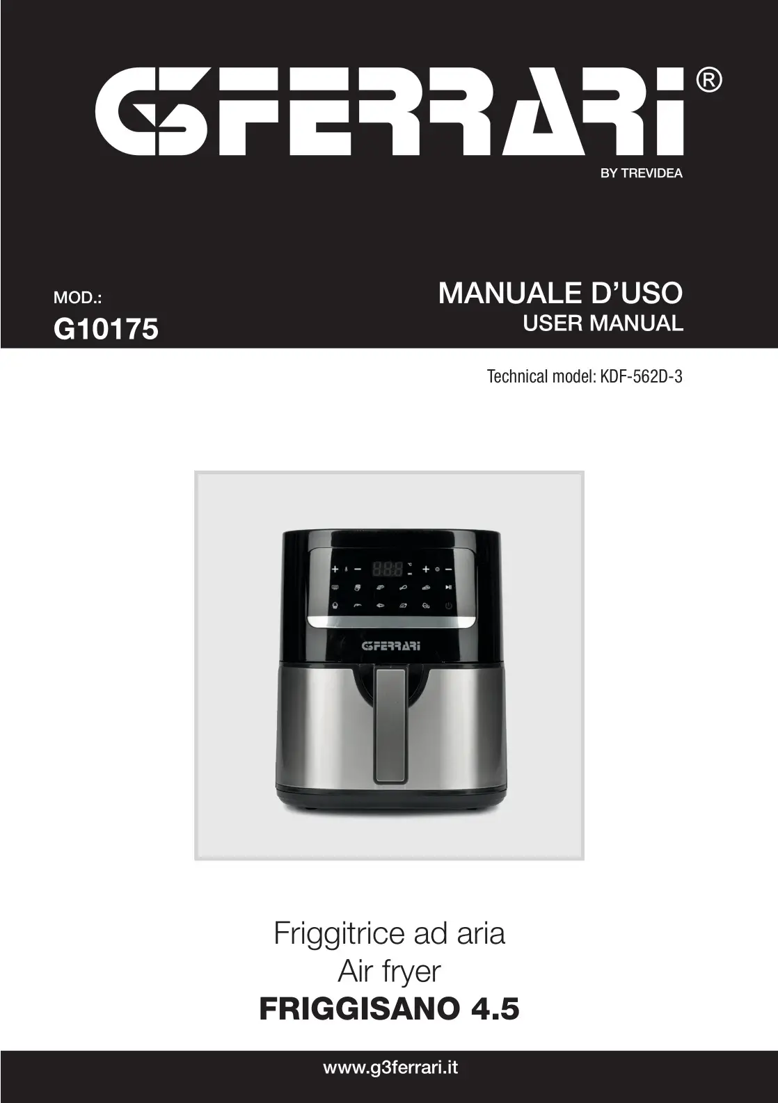 G3 FERRARI G10175 Air Fryer User Manual