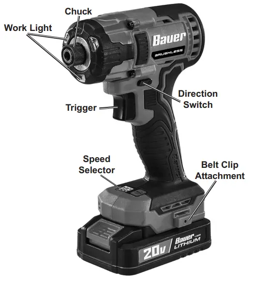 Bauer 58847-UPC 20V Brushless Cordless 1 4 Inch Hex 3 Speed Impact Driver - Fig 1