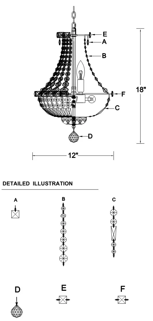 CRYSTORAMA ROS-A1006-CH-CL-MWP Roslyn Five Light Mini Chandelier - DETAILED ILLUSTRATION