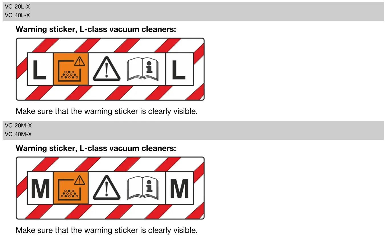 HILTI VC 20M-X Jobsite Vacuum Cleaners - Special stickers on the product