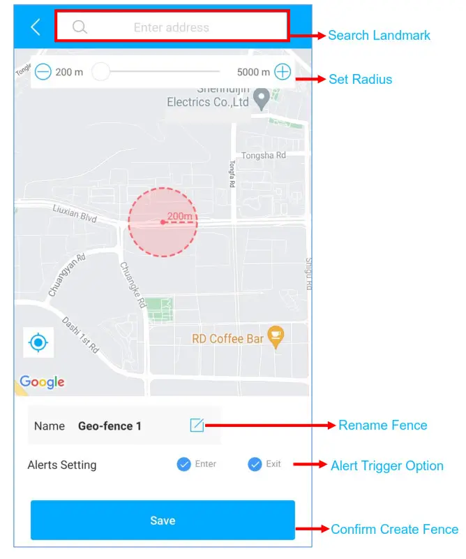 lncoon D51 GPS Tracker - Search Landmark