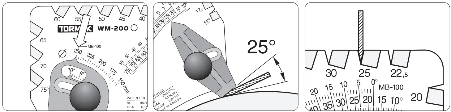 TORMEK KJ-140 Wide Centering Knife - Setting