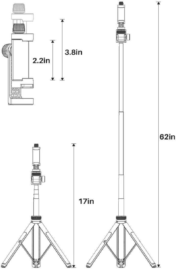 KAIESS TP06 62 Inch Selfie Stick Tripod - Product Size