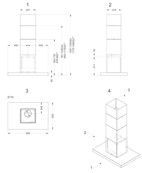 NOVY 7600 Series Wall Mounted Flatline - Dimensions