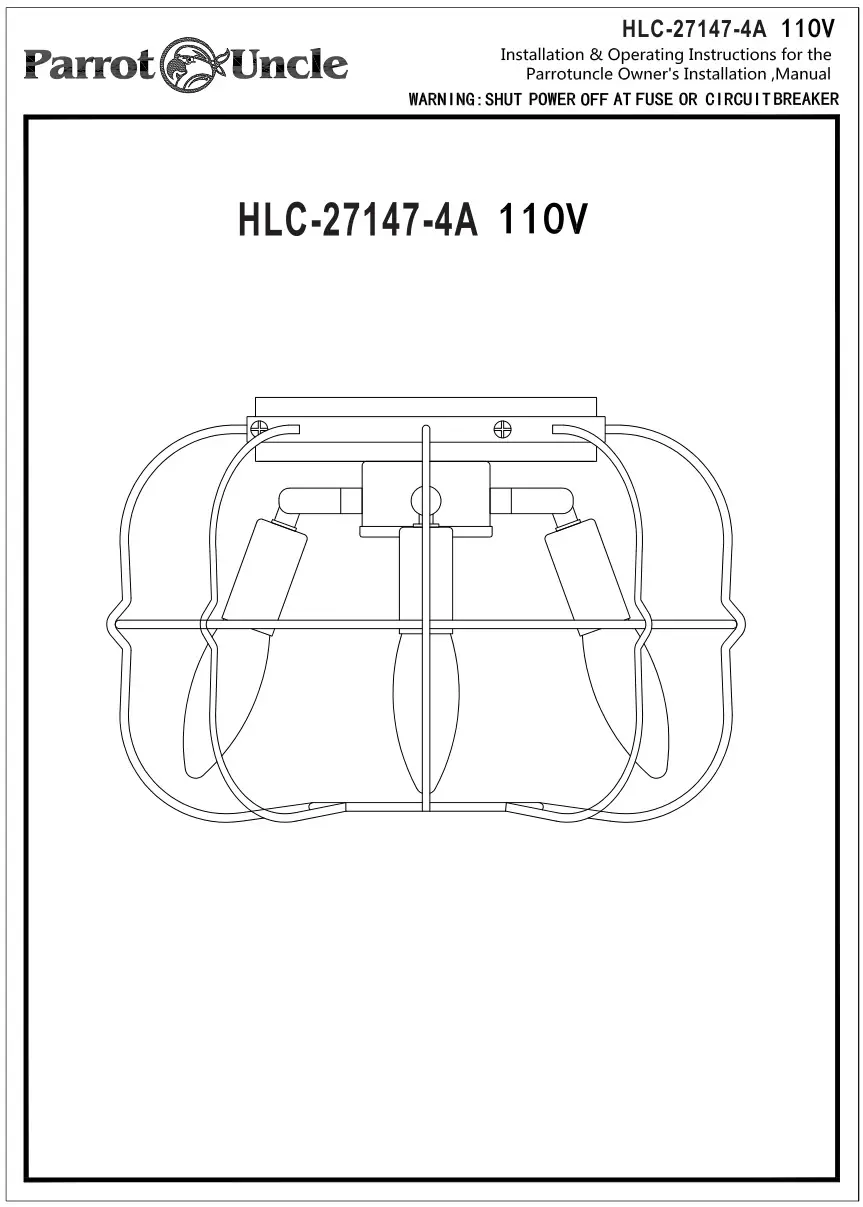 Parrot Uncle HLC-27147-4A-WH Flush Mount Ceiling Light Fixture Instruction Manual