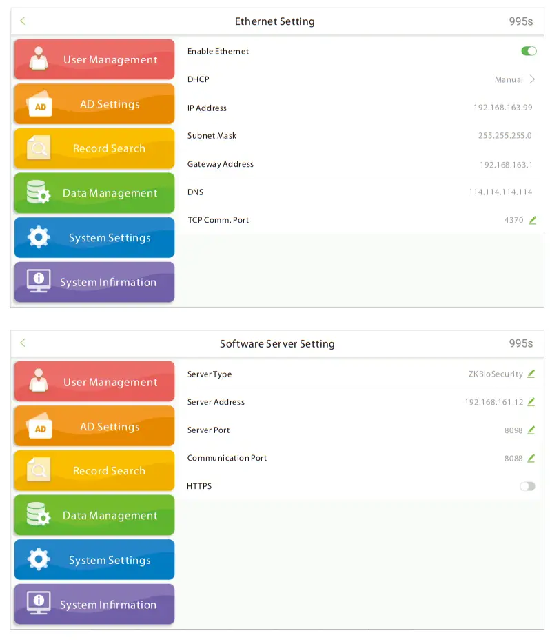 ZKTeco H13 Series 13 3 Inch Touch Screen Multipurpose - Settings on Device1