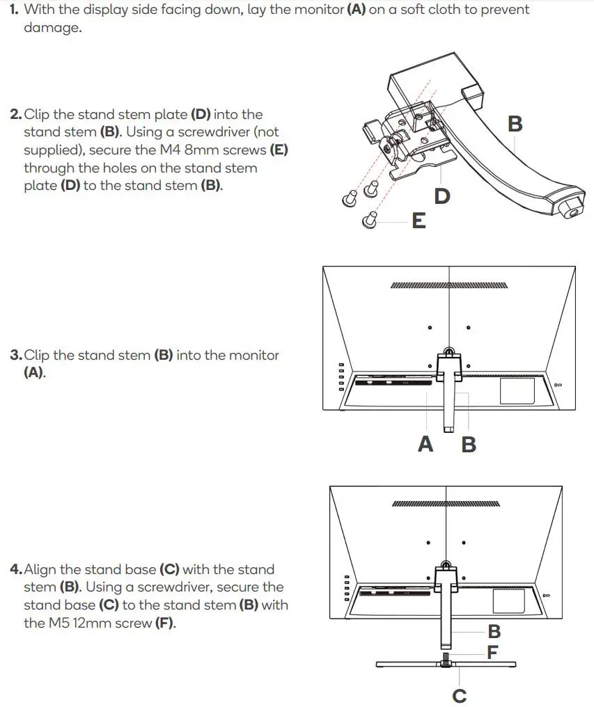 kogan KAMN27F7VA 27 Inch Full HD FreeSync Frameless Monitor User Guide - STAND ASSEMBLY