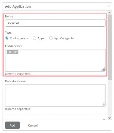 SSR1500 Session Smart Routing WAN Edge Device - Enter all IPv4 address