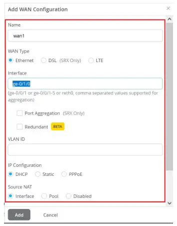 SSR1500 Session Smart Routing WAN Edge Device - Enter the interface