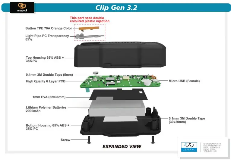 Modjoul Modj0005 Smart Belt Chip - System Drawings