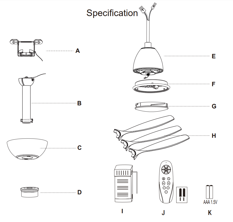 YUHAO 1137 Ceiling Fan - Specification