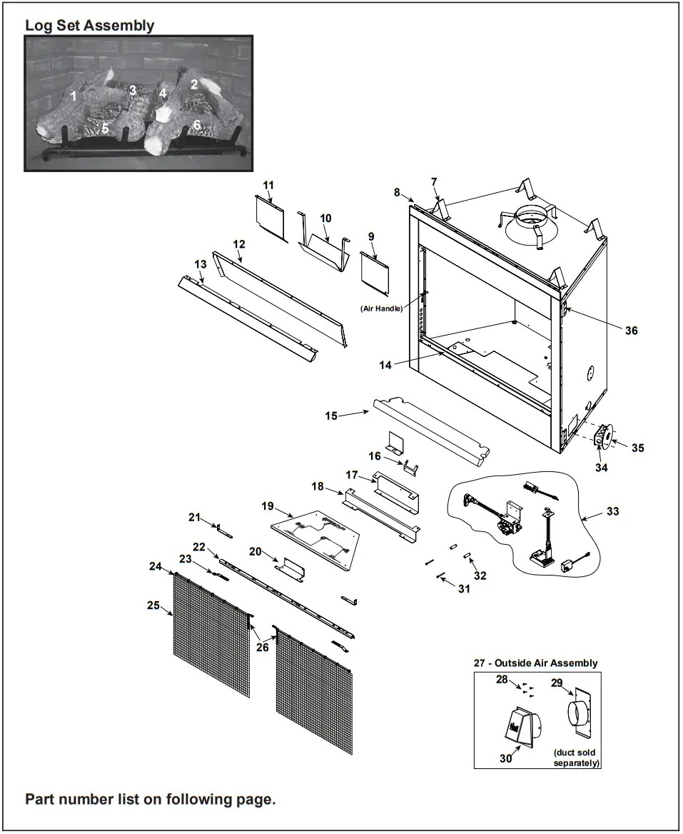 HEARTH HOME RBV4236IH Majestic 42 Reveal Traditional B-Vent Open Hearth Gas Fireplace - Parts List 3