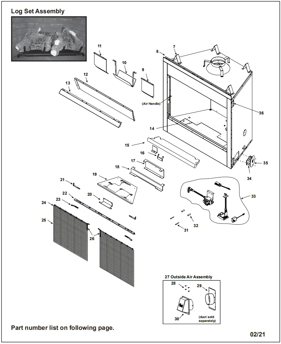 HEARTH HOME RBV4236IH Majestic 42 Reveal Traditional B-Vent Open Hearth Gas Fireplace - Parts List