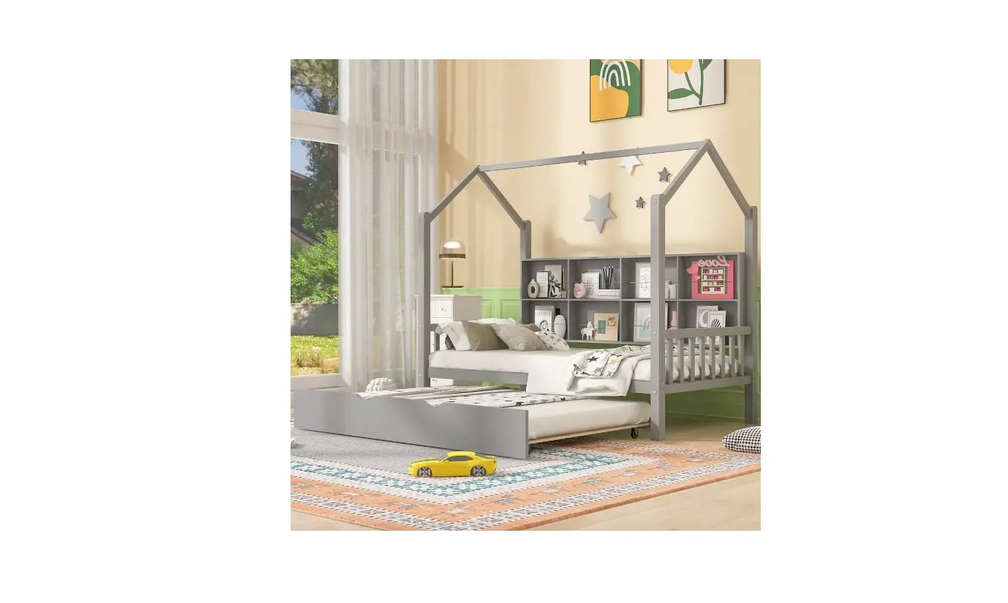 Merax Wf297070 Wooden House Bed With Trundle And Shelves Instruction Manual