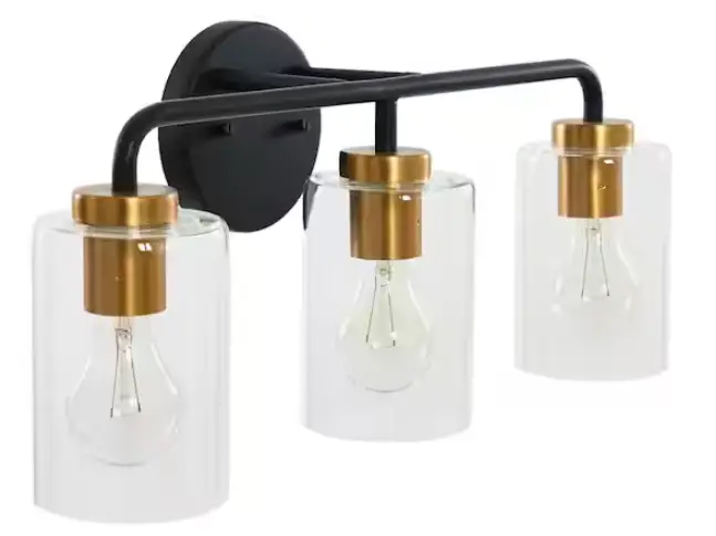Robert Stevenson-Lighting-EC1166C-Kendrick-3-Light-Matte-Black-and-Brushed-Gold-Metal-and-Glass-Vanity-Light-product-image