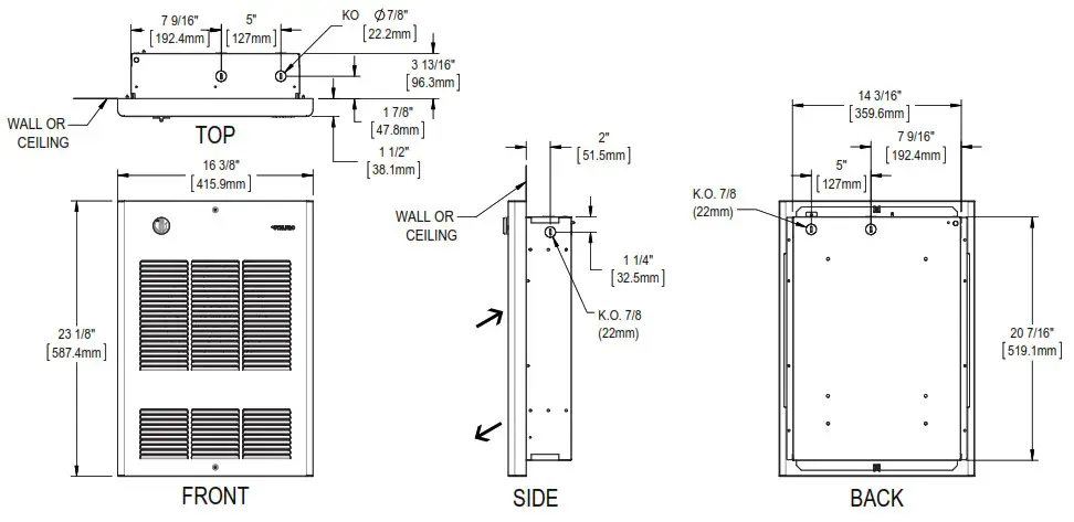 STELPRO AWF1501 AWF Series Wall Ceiling Aeroconvector - TECHNICAL DRAWINGS 1