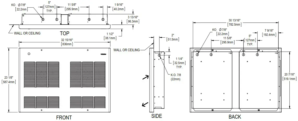 STELPRO AWF1501 AWF Series Wall Ceiling Aeroconvector - TECHNICAL DRAWINGS 2