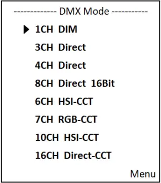 Cameo CL4FC - SETTING THE DMX MODE