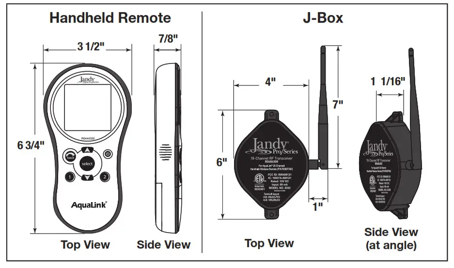 Jandy R0444300 AquaLink Wireless Handheld Remote - Dimensions1
