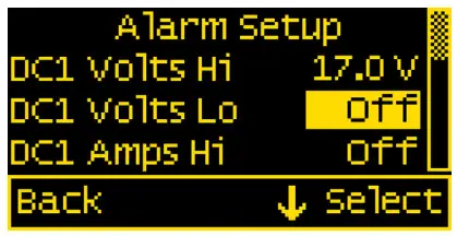 BLUE SEA SYSTEMS PN 1830 DC M2 OLED Meter - ALARM SETUP