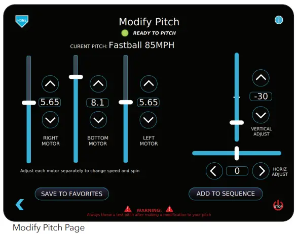 SPORTSATTACK Elite E-Hack Attack Baseball Machine - Modify Pitch Page