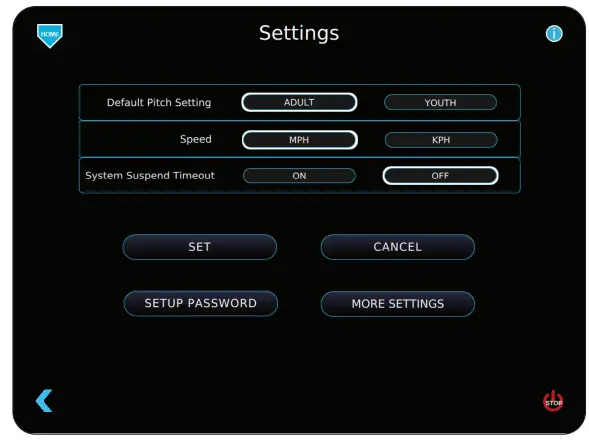 SPORTSATTACK Elite E-Hack Attack Baseball Machine - Settings