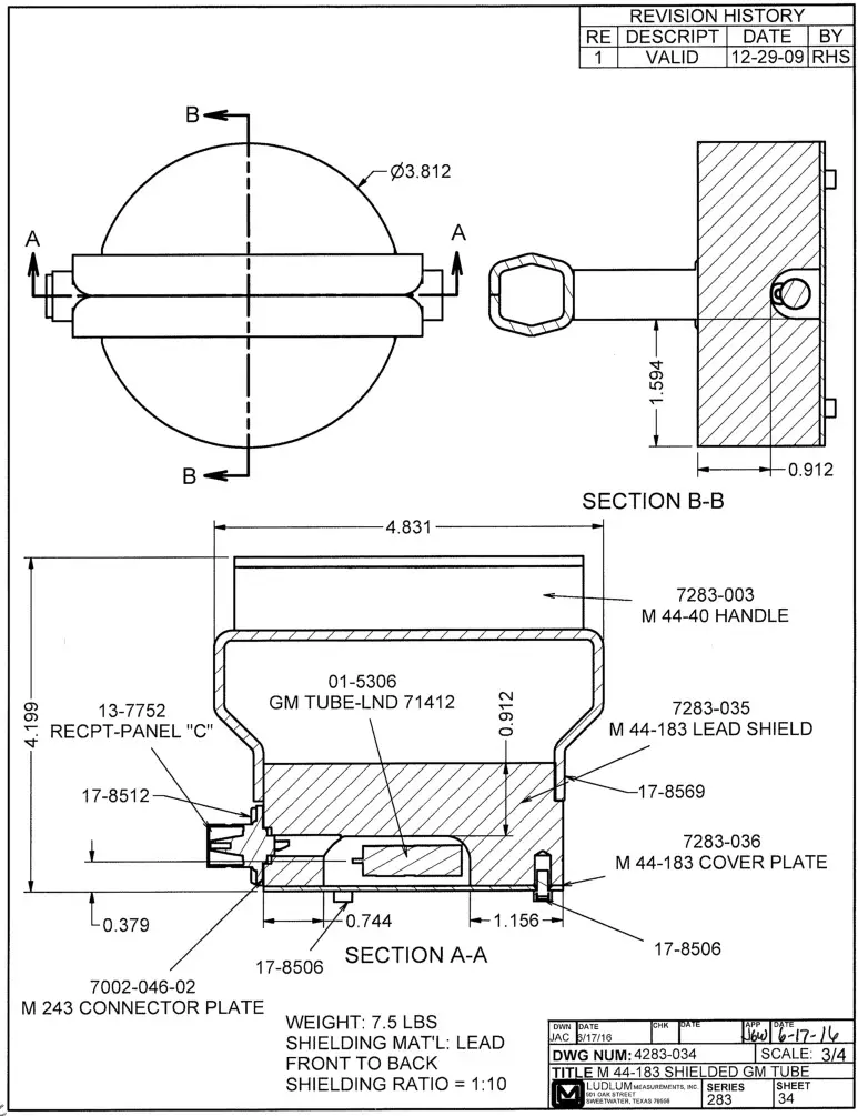 LUDLUM 44-183-1 Shielded GM Detector - DRAWINGS AND DIAGRAMS