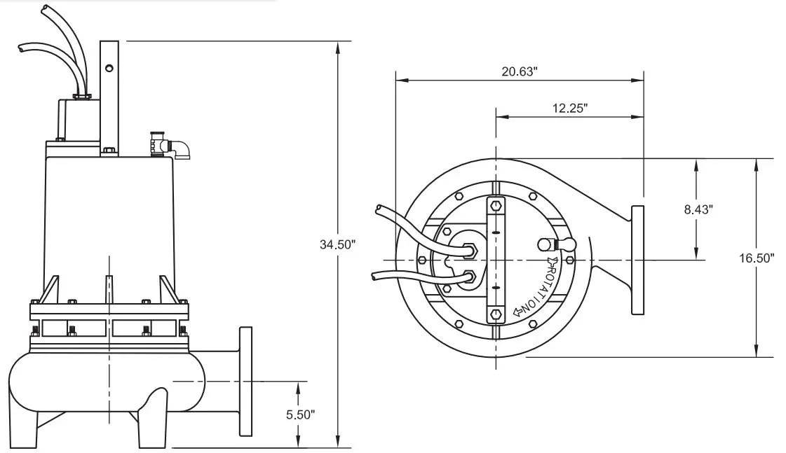 Power Flo PFC4NC 4 5 15 HP 1750 RPM 60 Hz Submersible Solids Handling Pumps - Dimensions 11