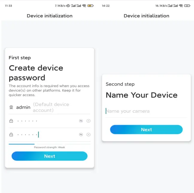 Create a device password and name