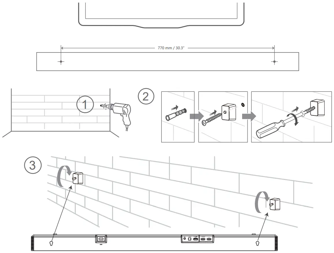Hisense HS512H 5.1.2 CH Soundbar with Wireless Subwoofer - Mounting the Soundbar