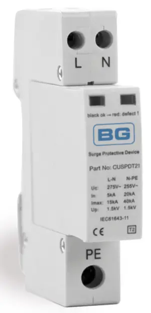 BG ELECTRICAL-CUSPDT21-B-Type-2-Single-Phase-Surge-Arrester-Main-Switch-Consumer-Unit-with-SPD