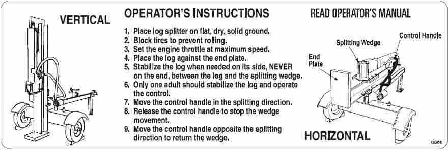 SWISHER LS22E Commercial Pro Electric Log Splitter - SAFETY DECALS 1