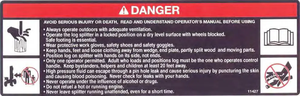 SWISHER LS22E Commercial Pro Electric Log Splitter - SAFETY DECALS 2