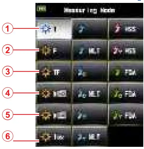 Measuring Mode Selection screen