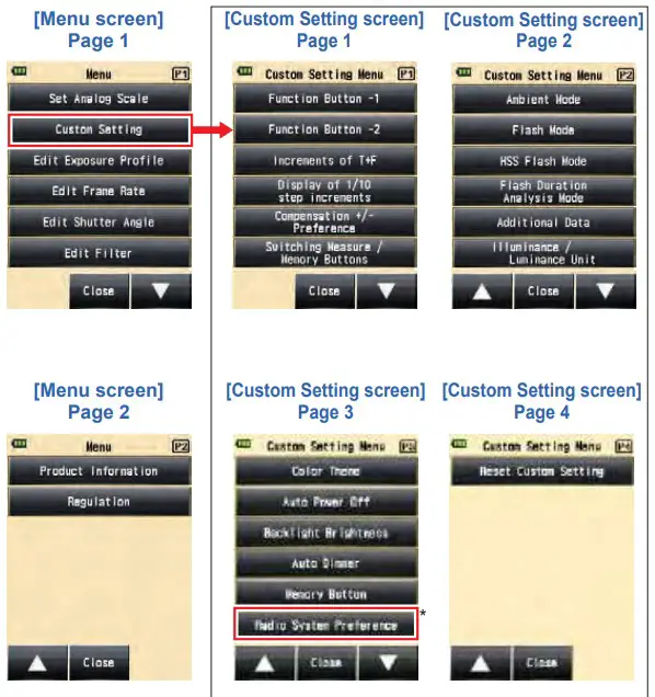 Menu Screen and Custom Settings