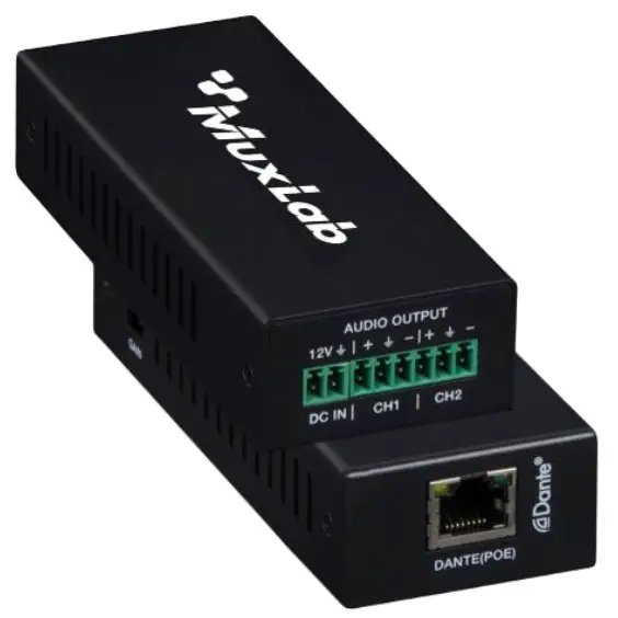 MuxLab 500552 Dante 2-Channel Analog Audio Decoder